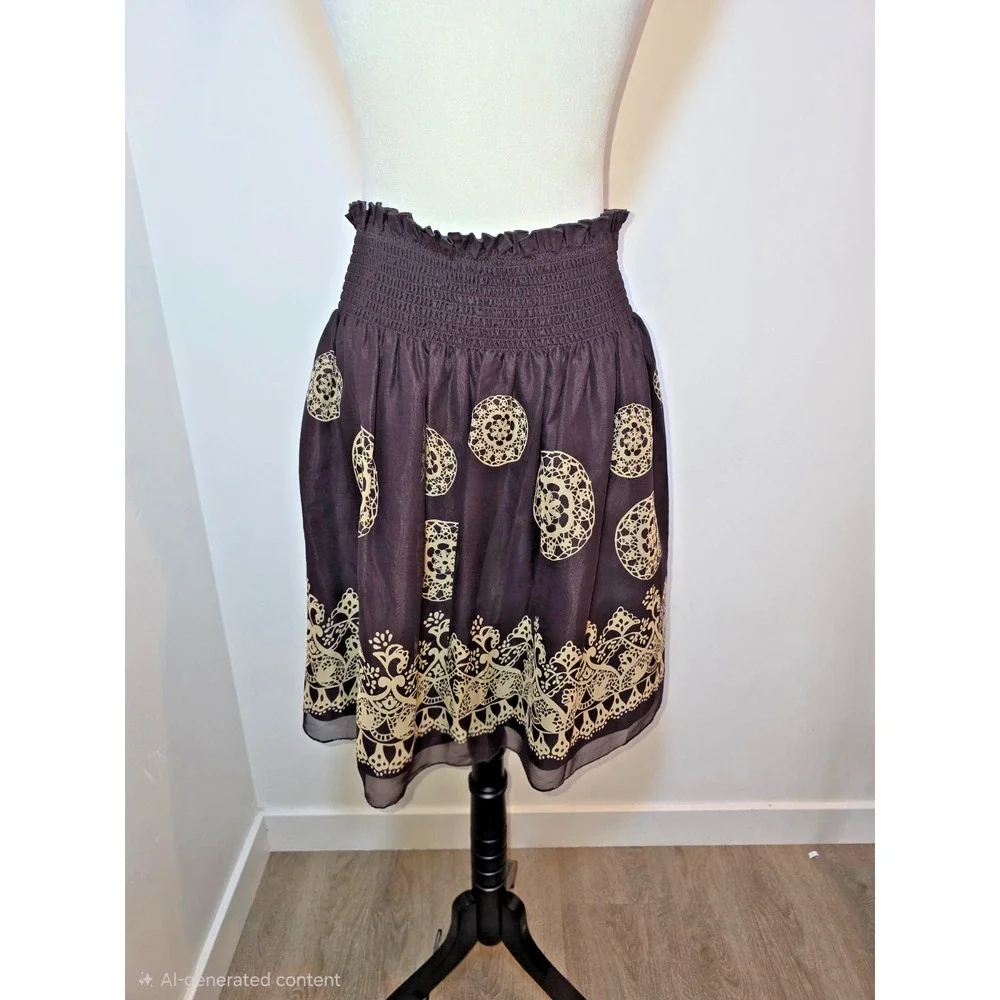 Vintage Y2K Anna Sui Silk Lace Print Skirt Small Fairy Grunge Boho Romantic